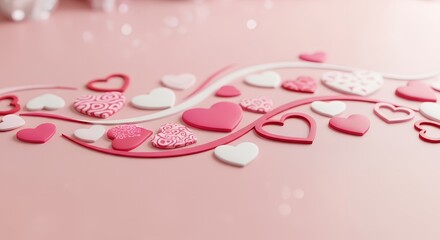 Various Heart Shapes with Pink and White Decor on Soft Pink Background