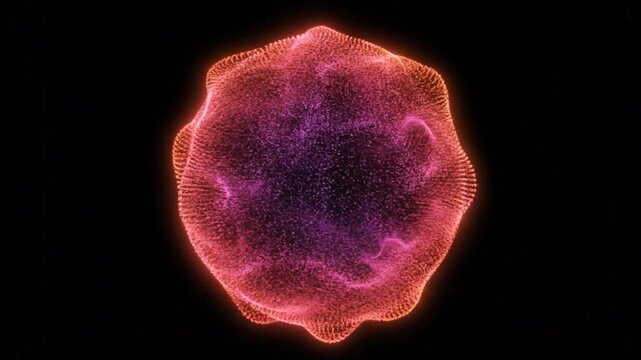 Glowing cellular structure with vibrant orange edge and purple center in a dark background.