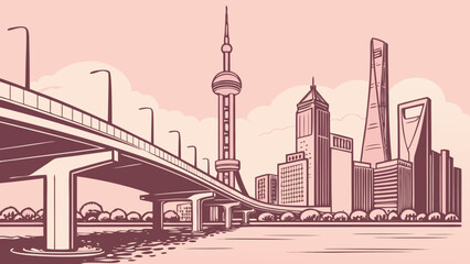 Obraz premium Modern East Asian Megacity Skyline Vector