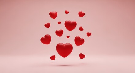 Collection of 3d Red Hearts Floating Against Pink Background