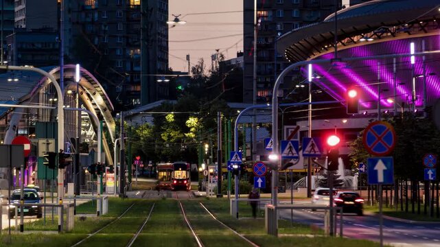 Katowice: Pulsating Tram Traffic (zoom out)