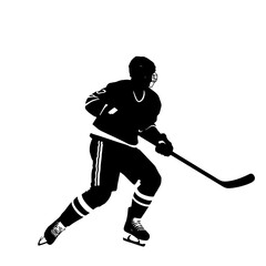 Obraz premium Hockey Player Charging Slapshot Silhouette