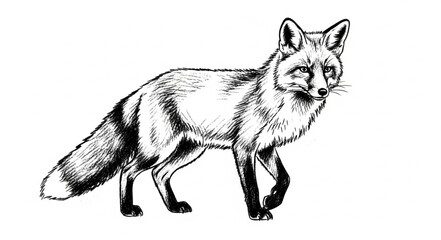 Obraz premium Detailed Sketch of a Red Fox Walking.