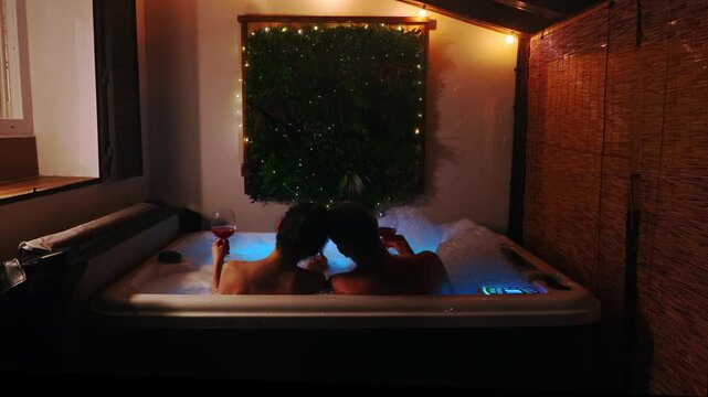 Romantic young couple in jacuzzi bath tub for Valentine