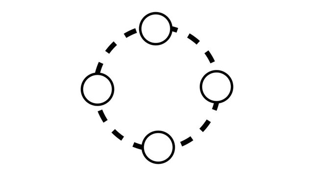 Minimalist rotating circle infographic element with dashed line on white background.