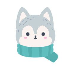 Fototapeta premium Cute Arctic Wolf Head with Scarf Winter Vector