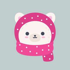 Cute Winter Polar Bear Head Wrapped in Scarf Vector