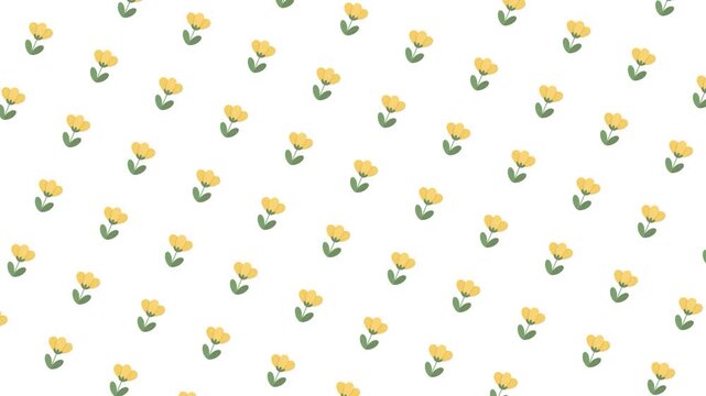 Seamless Looping Animation of Cheerful Yellow Floral Pattern on White Background for Spring and Summer thmes