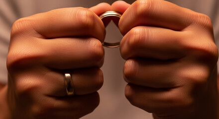 Fototapeta premium Symbol of Strength and Commitment: Gold Wedding Ring on Clenched Fist