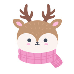 Cute Winter Reindeer Head with Scarf Vector