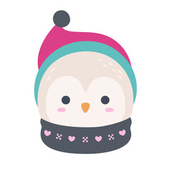 Cute Winter Snowy Owl Head Wearing Hat Vector