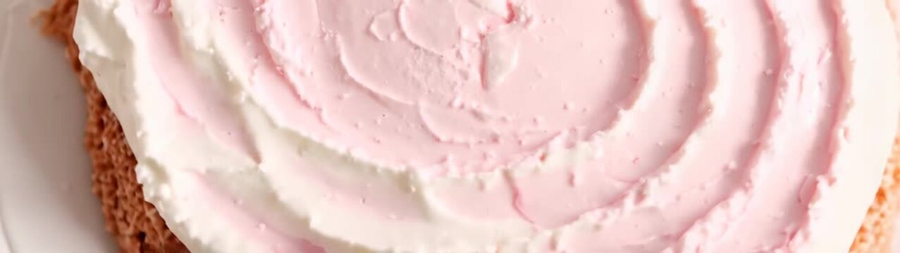 Pink and white cake with red decorations