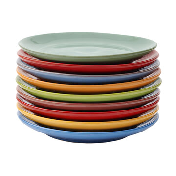 Set of stacked rainbow ceramic plates