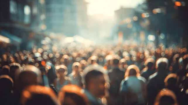 abstract blurred crowd at a lively event with soft focus silhouettes of people and warm ambient lighting, bokeh light effects