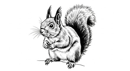 Detailed Sketch of a Squirrel Holding a Nut. © FAUZI