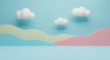 Obraz premium Minimalist landscape with hills and clouds.