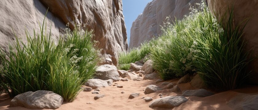 Beautiful road in Monument Valley with red dirt, green grass and rock formations under a sunny sky showcasing professional color grading