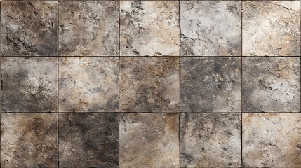 Rustic Tile Texture: A close-up showcases a collection of square tiles, each boasting a rugged, textured surface. The muted tones of stone evoke a sense of timeless elegance and organic charm.