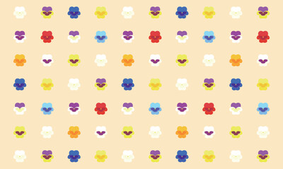 色んな色の多様なパンジーの花が並ぶ壁紙