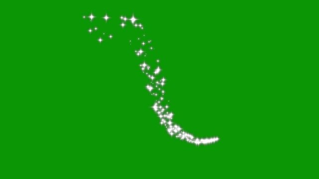 4k glitter sparkles line trail, glowing light trails, fast line glitter motion, white cartoon blinking stars, flat vector doodle sparkle, 2D shining twinkle effect on green screen background.
