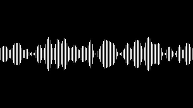 audio bar, spectrum form white video footage of audio visualizer on black background. Abstract music waves oscillation. Futuristic sound wave visualization. wave form Audio