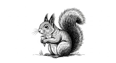 Detailed Sketch of a Squirrel Holding a Nut. © HAFIS