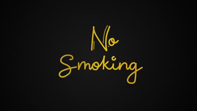 No smoking One line continuous animated typography intro outro animation video, hand drawn calligraphy monoline lettering vintage single line text gold golden type on black background backdrop bg 