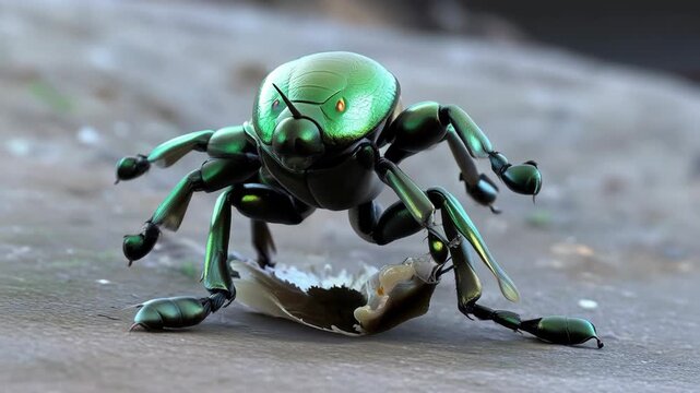 Iridescent green beetle close up macro view detailed insect specimen