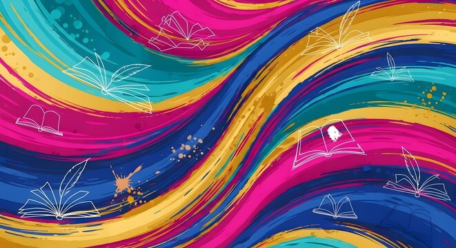 Vibrant poetry day swirls celebrating world poetry day with colorful abstract art