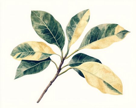 Detailed view of yellowing Ficus benjamina leaves for horticultural research and plant disease diagnosis