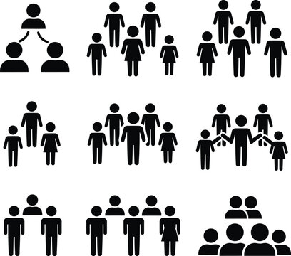 Collection of diverse group icons featuring various human interactions