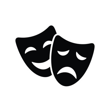 Vector illustration icon two black comedy and tragedy masks on symbolizing theater and acting
