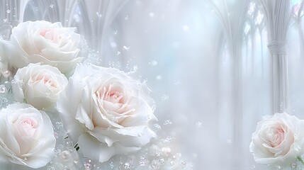 Fototapeta premium 白薔薇と光に包まれた神聖なゴシック空間