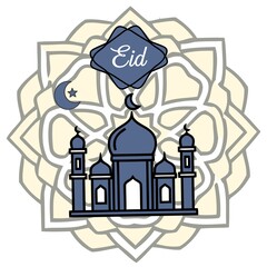 Obraz premium Eid Mubarak Mosque Greeting Card Design