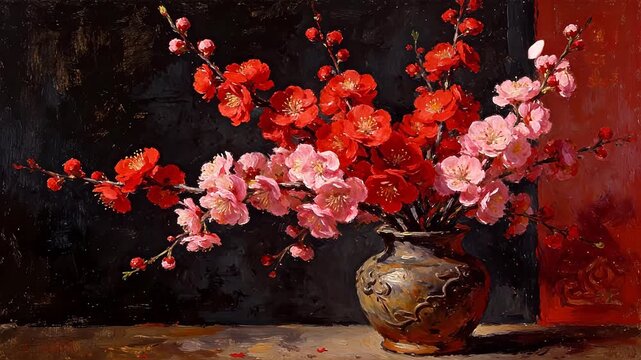 Floral arrangement in ornate vase
