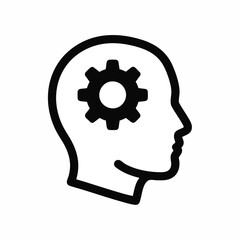 Human head profile silhouette with gear inside, symbol for thinking, strategy, and mechanics