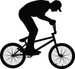 Fototapeta premium Black silhouette of man riding bicycle bike