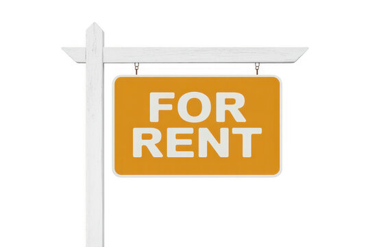 Orange for rent sign on white post isolated on a transparent background
