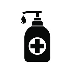 Obraz premium Vector illustration icon black silhouette of a hand sanitizer bottle with a cross symbol