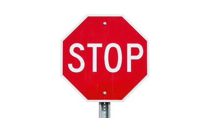 Red stop sign PNG isolated on transparent background, octagon traffic symbol for road safety and transportation regulations © Maria