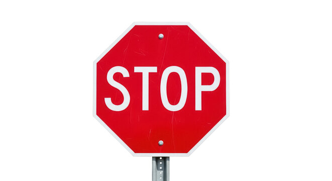 Red stop sign PNG isolated on transparent background, octagon traffic symbol for road safety and transportation regulations