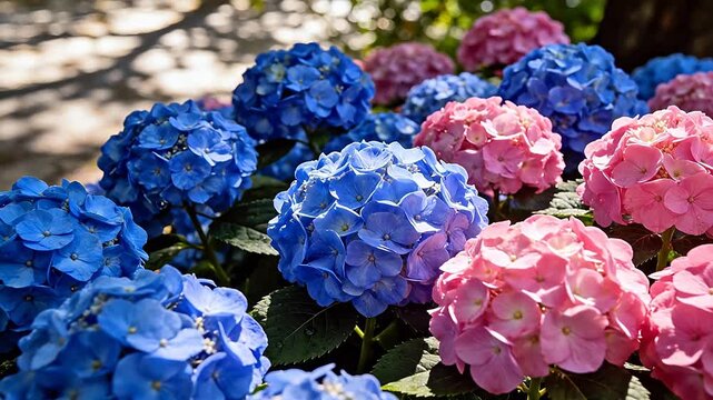Blue and pink hydrangea flowers