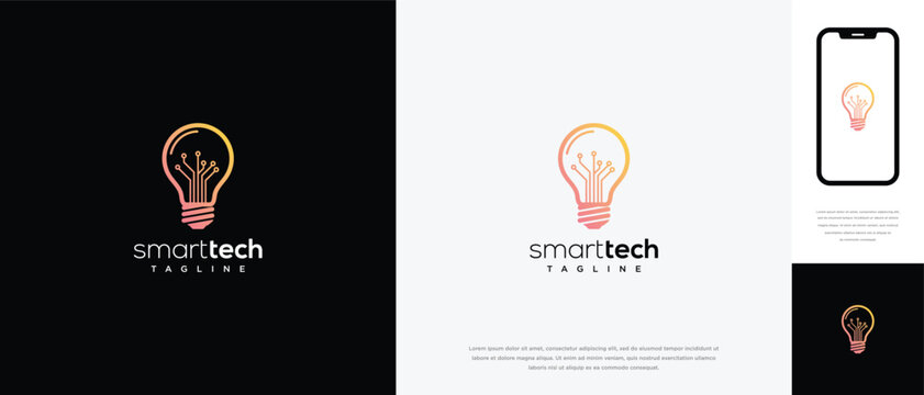 Smart Tech Lightbulb Logo - Innovation Ideas Technology.