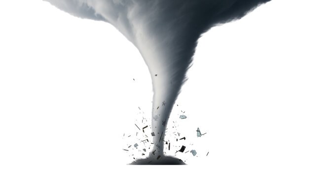 Powerful tornado PNG isolated on transparent background, destructive natural disaster with debris and swirling winds, weather phenomenon