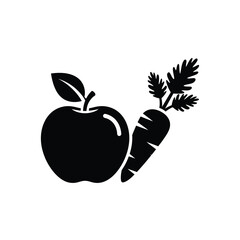 Vector illustration icon black silhouette of an apple and a carrot