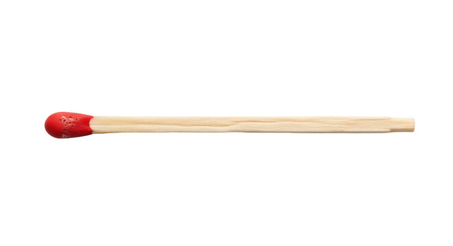 Single matchstick isolated PNG on transparent background, wooden stick with red head for lighting fire and starting campfire