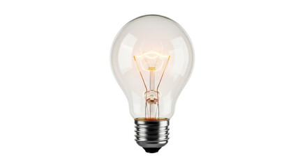 Classic light bulb isolated PNG on transparent background, incandescent lamp with glowing filament for lighting and electrical concepts © Maria