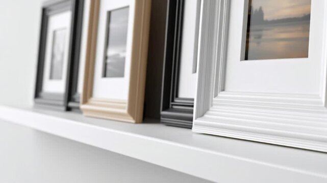 White Picture Frames on Shelf Display.