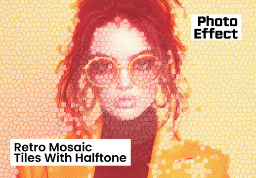 Retro Mosaic Tile Portrait With Halftone Photo Effect
