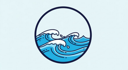 Fototapeta premium Ocean Wave Illustration in Circle Frame Isolated on White